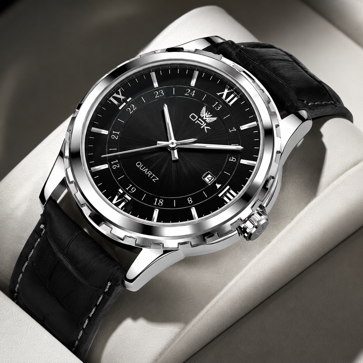 Montre Homme Quartz – Acier & Double Calendrier