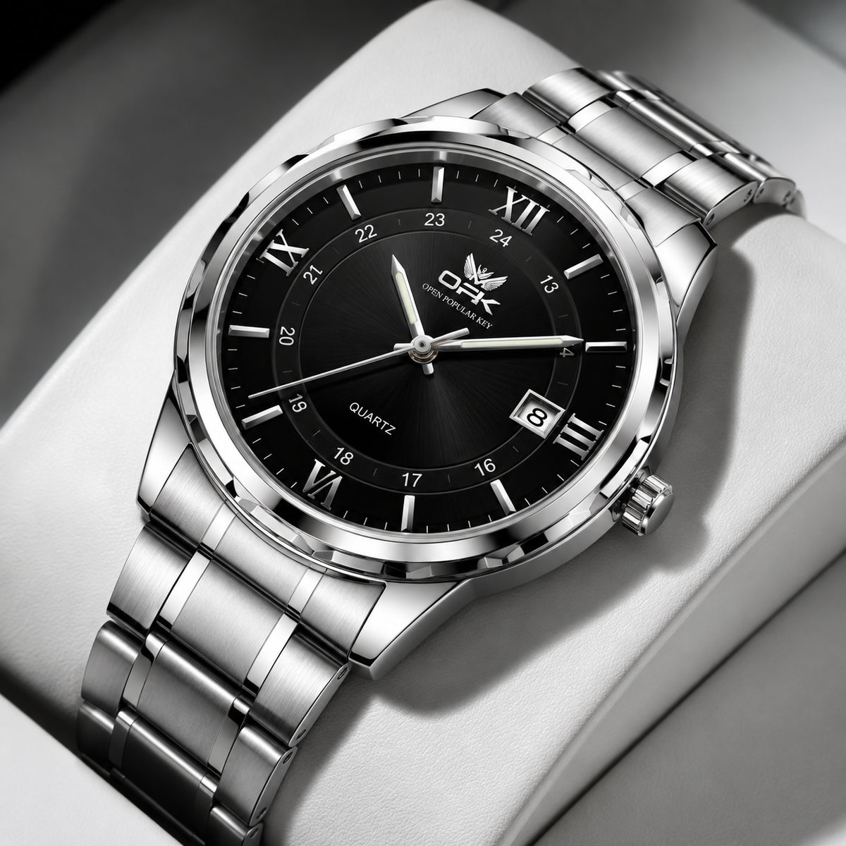 Montre Homme Quartz – Acier & Double Calendrier