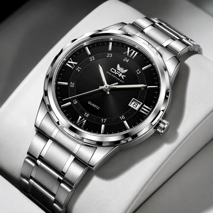 Montre Homme Quartz – Acier & Double Calendrier