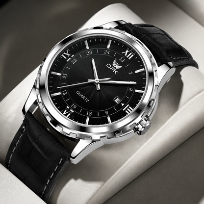 Montre Homme Quartz – Acier & Double Calendrier