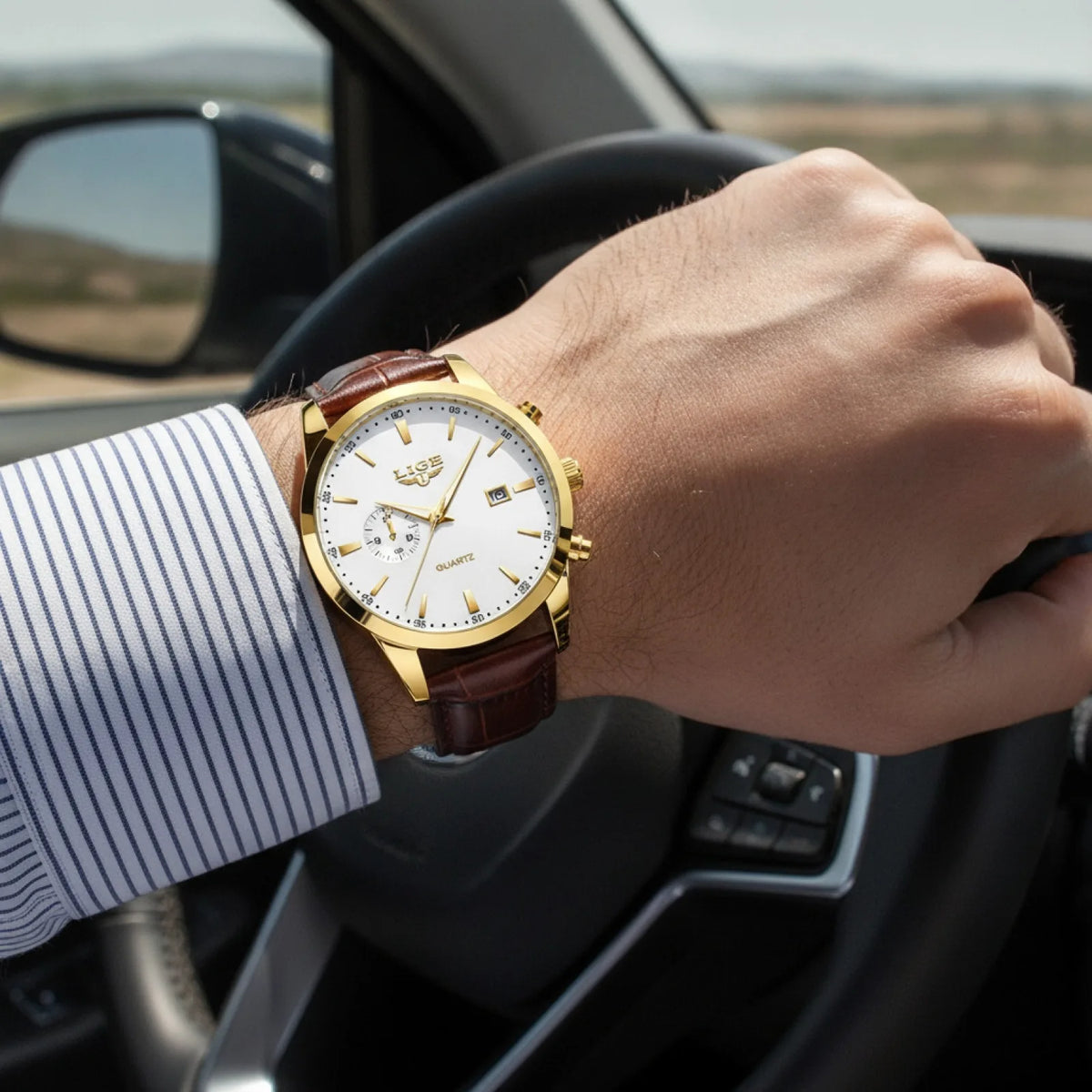Montre Homme Chronographe avec Bracelet en Cuir