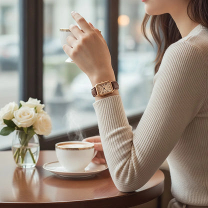 Montre Carrée Rétro Cuir Femme