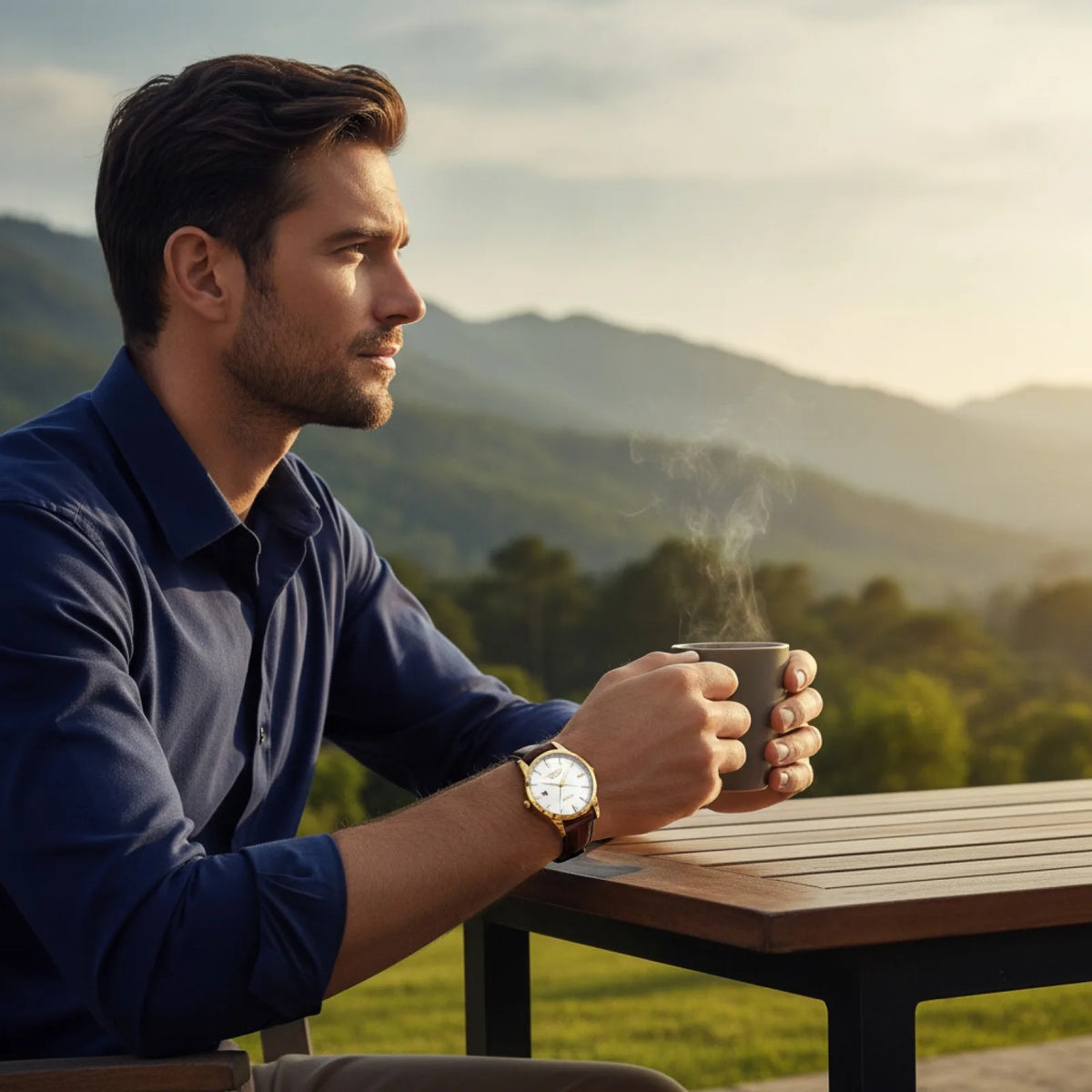 Montre Homme Chronographe avec Bracelet en Cuir
