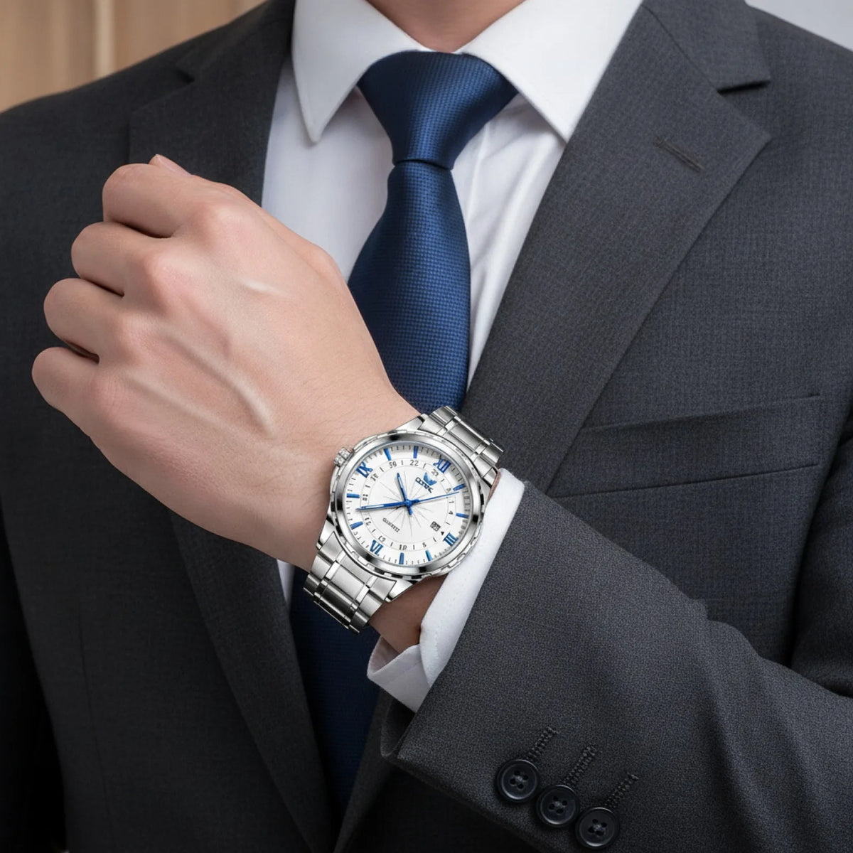 Montre Homme Acier Quartz Double Calendrier